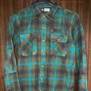 LRG Blue and Brown Plaid Button-Down Shirt